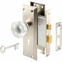 Budget ✔️ Prime-Line Products Prime-Line® Victorian Style Keyed Mortise Glass Knob Lock Set Satin Nickel Finish, E 2496 😍 -Doors & Windows Sales PL6 E 2496